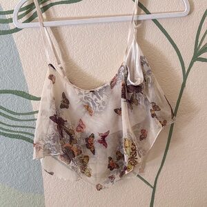 Butterfly Print Sheer Women Top